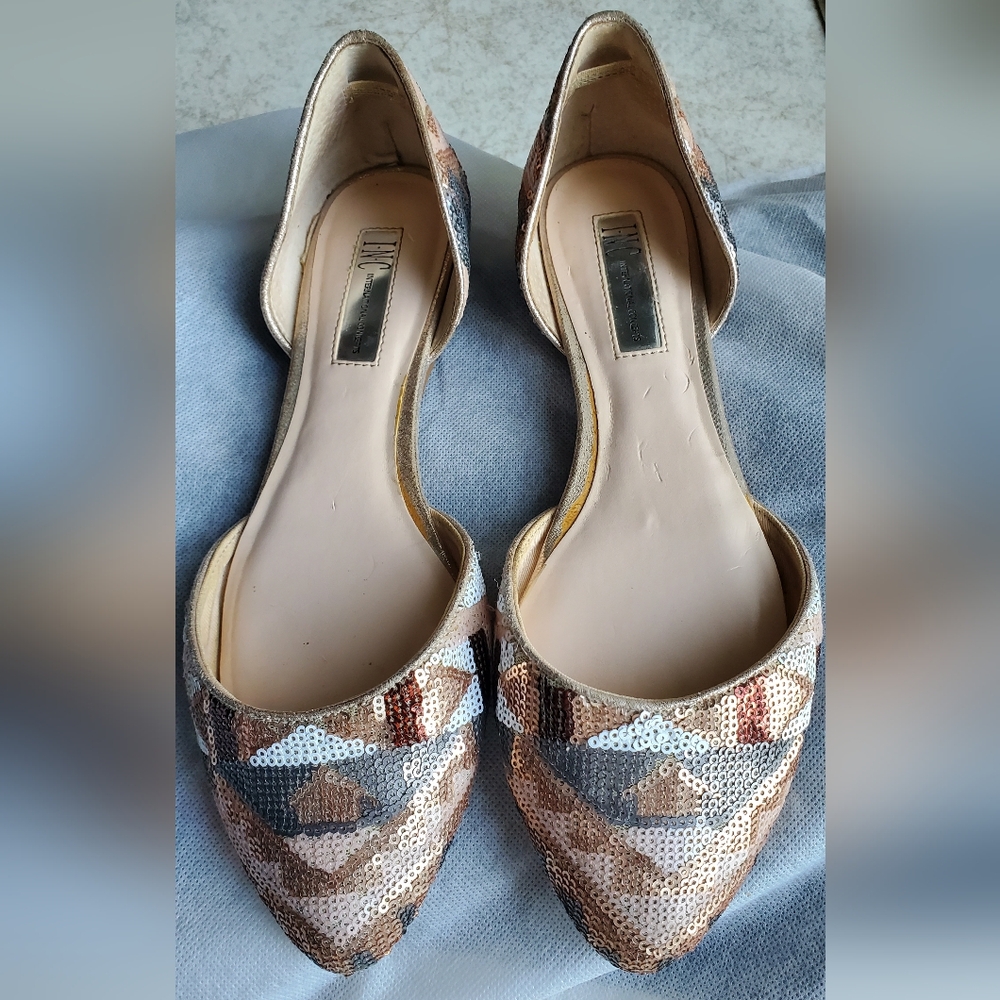 INC International Concepts Sequin Flats - Tan and Brown